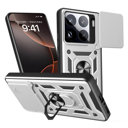 Xiaomi 15 Pro Sliding Camera Cover Magnetic Ring Stand Shockproof TPU + PC Protective Phone Case