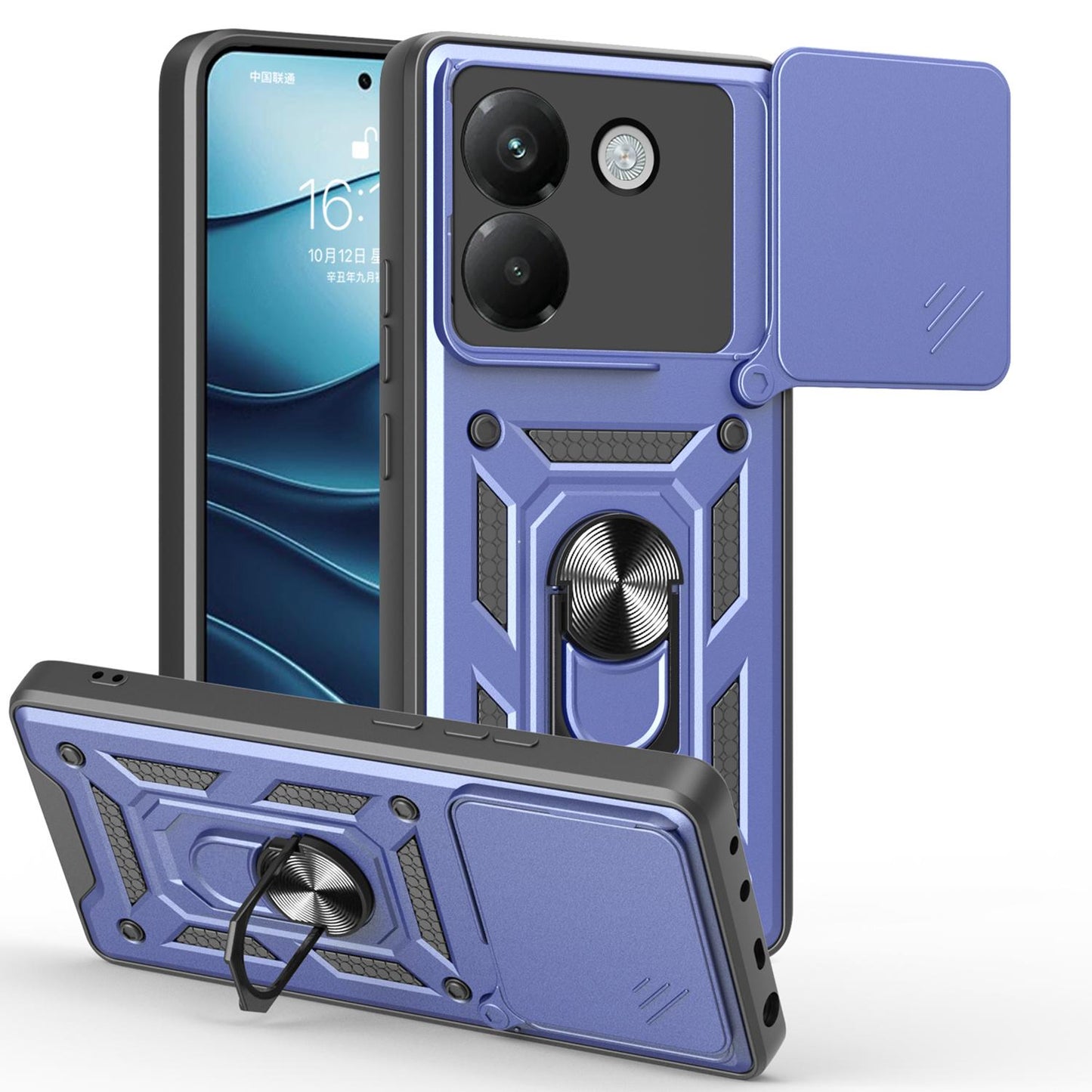 Xiaomi Poco M7 Pro 5G Sliding Camera Cover Magnetic Ring Stand Shockproof TPU + PC Protective Phone Case