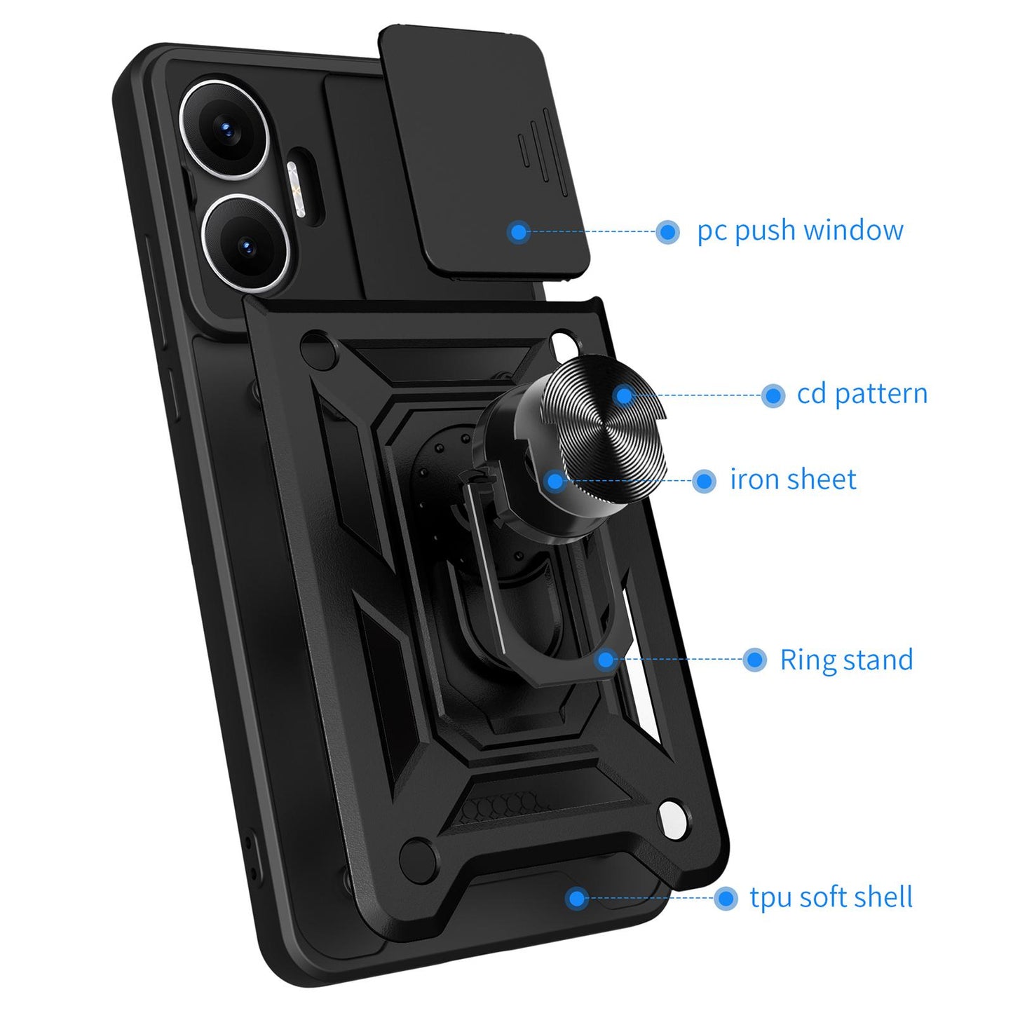 Xiaomi Poco F7 Sliding Camera Cover Magnetic Ring Stand Shockproof TPU + PC Protective Phone Case