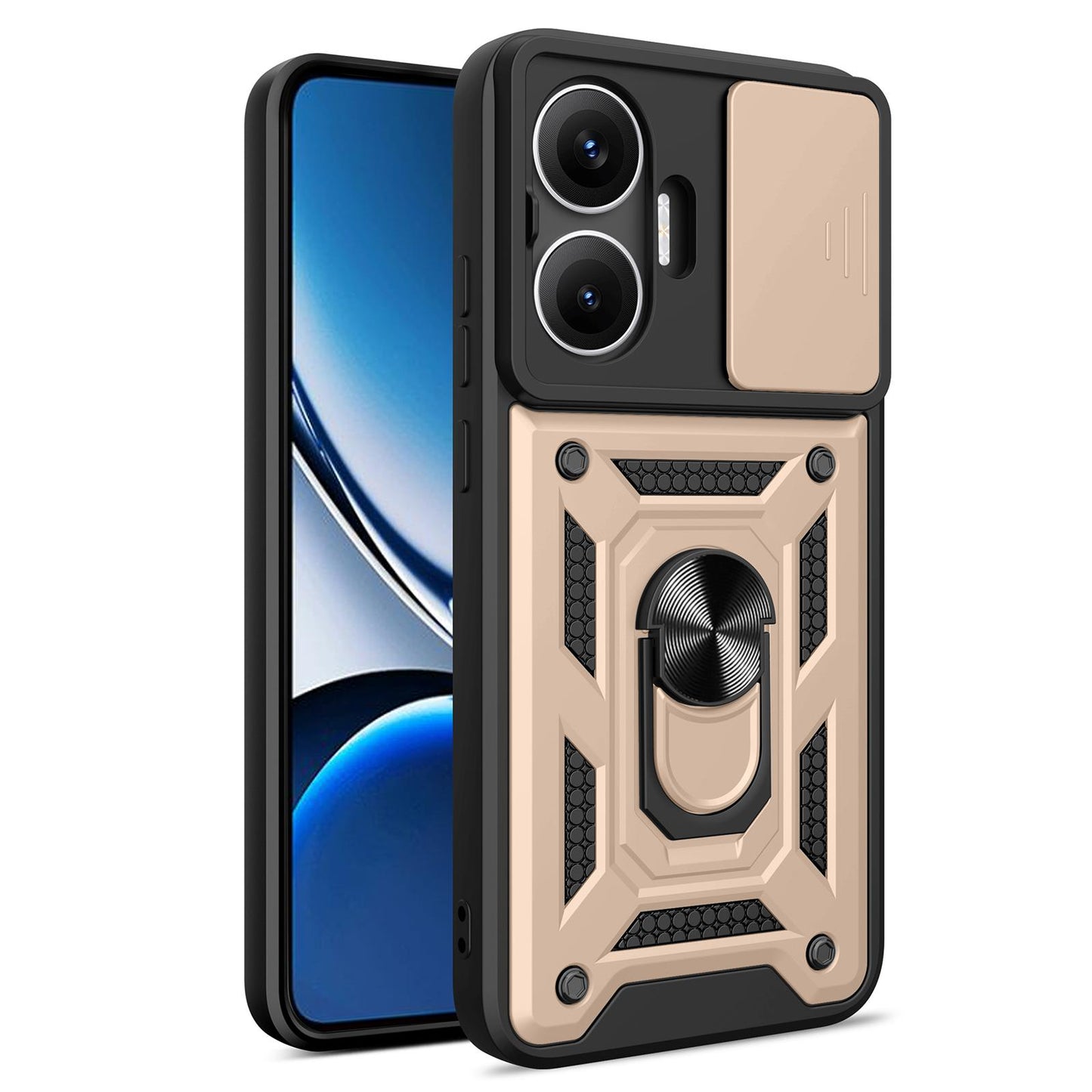 Xiaomi Poco F7 Sliding Camera Cover Magnetic Ring Stand Shockproof TPU + PC Protective Phone Case