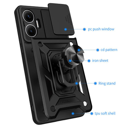 Xiaomi Turbo 4 Pro Sliding Camera Cover Magnetic Ring Stand Shockproof TPU + PC Protective Phone Case