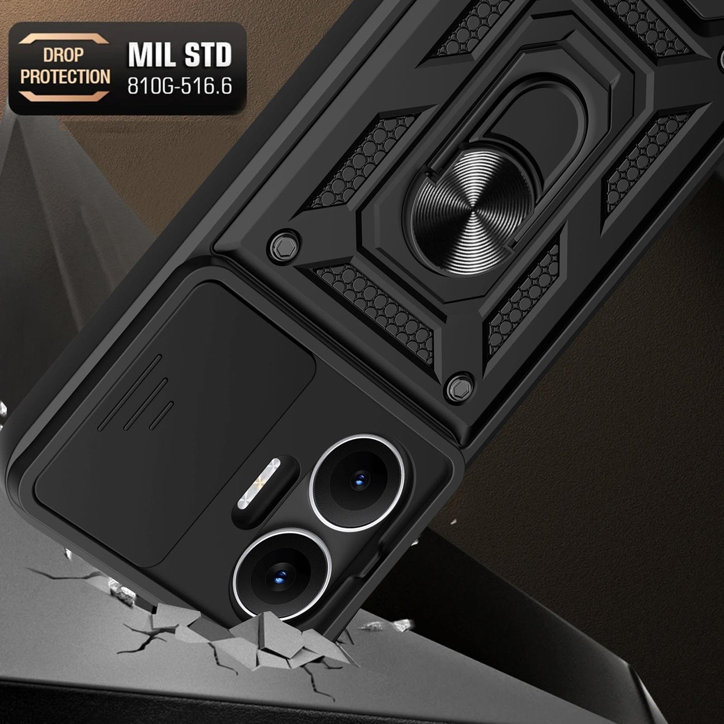 Xiaomi Turbo 4 Pro Sliding Camera Cover Magnetic Ring Stand Shockproof TPU + PC Protective Phone Case