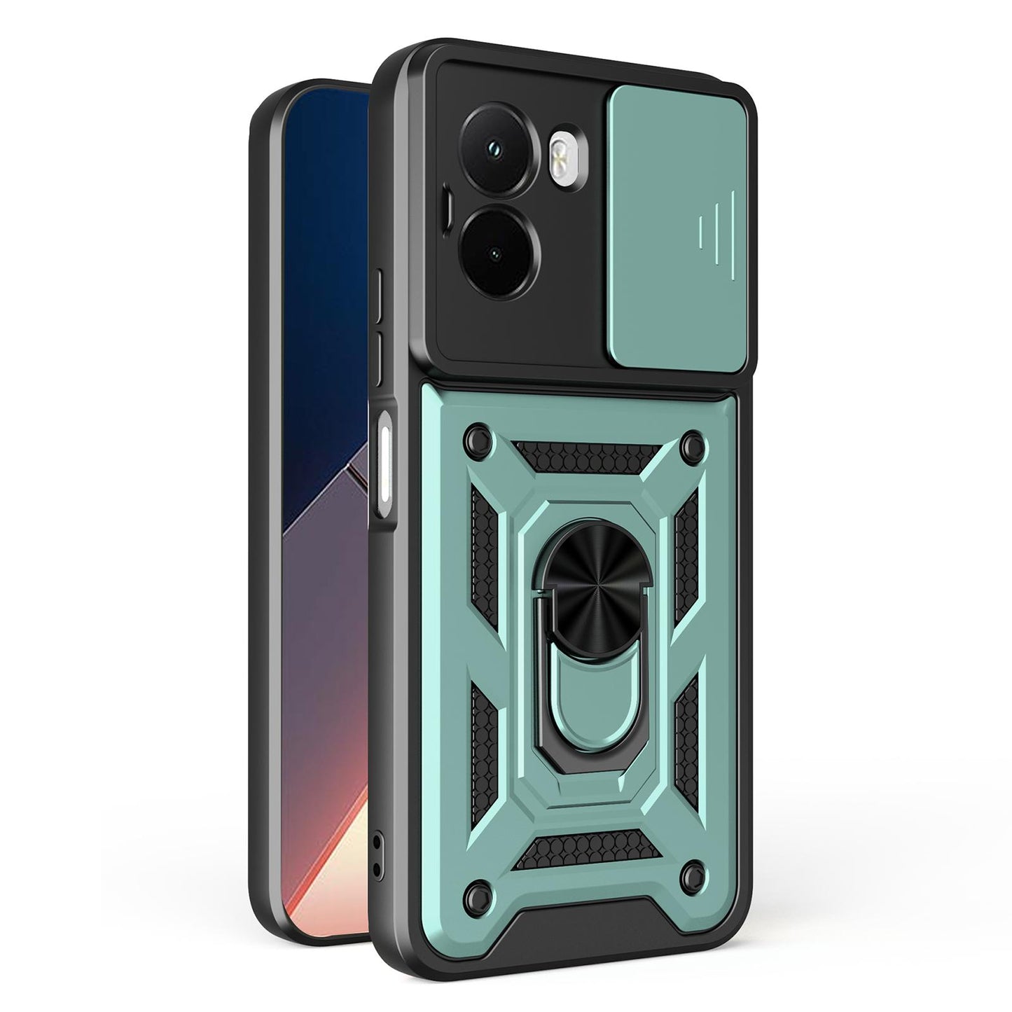 Xiaomi Poco M7 4G 169mm Sliding Camera Cover Magnetic Ring Stand Shockproof TPU + PC Protective Phone Case