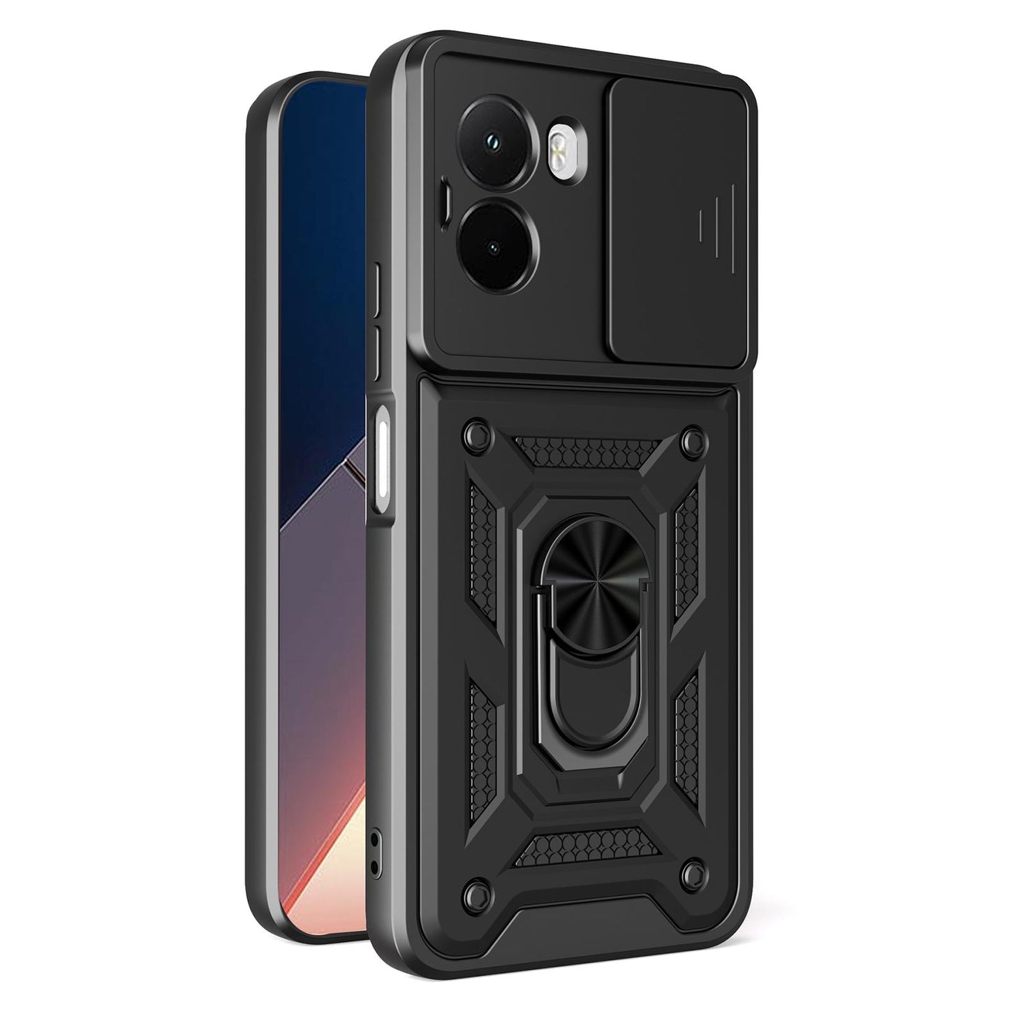 Xiaomi Poco M7 4G 169mm Sliding Camera Cover Magnetic Ring Stand Shockproof TPU + PC Protective Phone Case