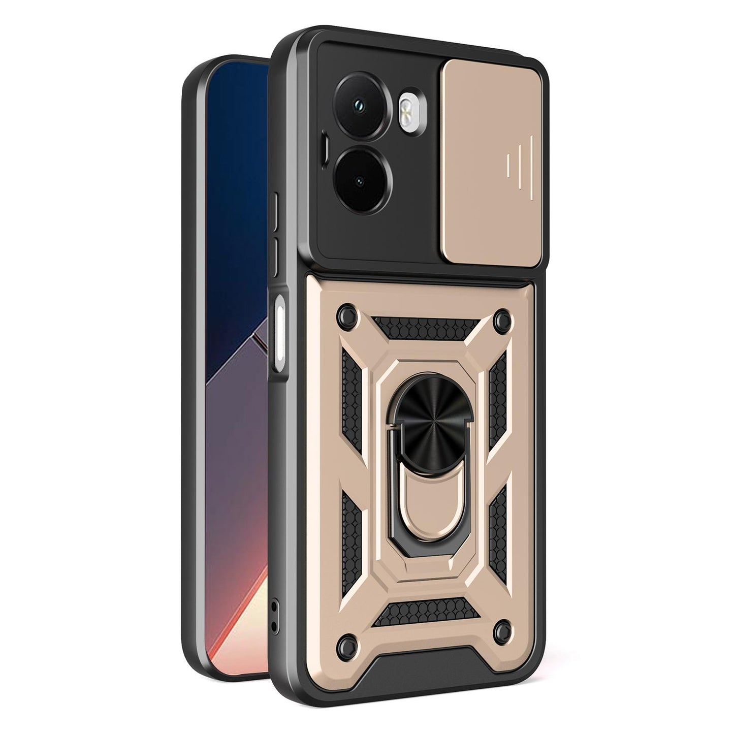 Xiaomi Poco M7 4G 169mm Sliding Camera Cover Magnetic Ring Stand Shockproof TPU + PC Protective Phone Case