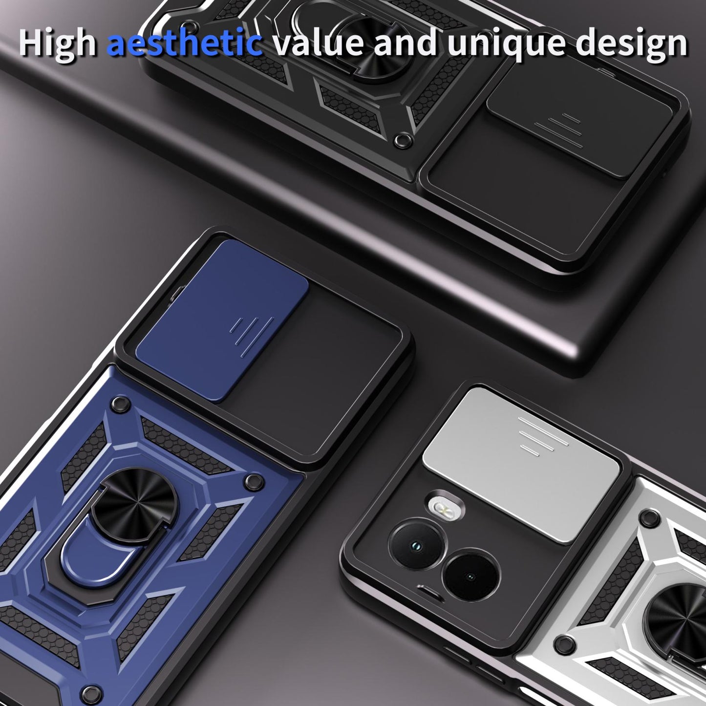 Xiaomi Poco M7 4G 169mm Sliding Camera Cover Magnetic Ring Stand Shockproof TPU + PC Protective Phone Case