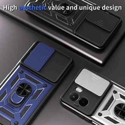 Xiaomi Poco M7 4G 169mm Sliding Camera Cover Magnetic Ring Stand Shockproof TPU + PC Protective Phone Case