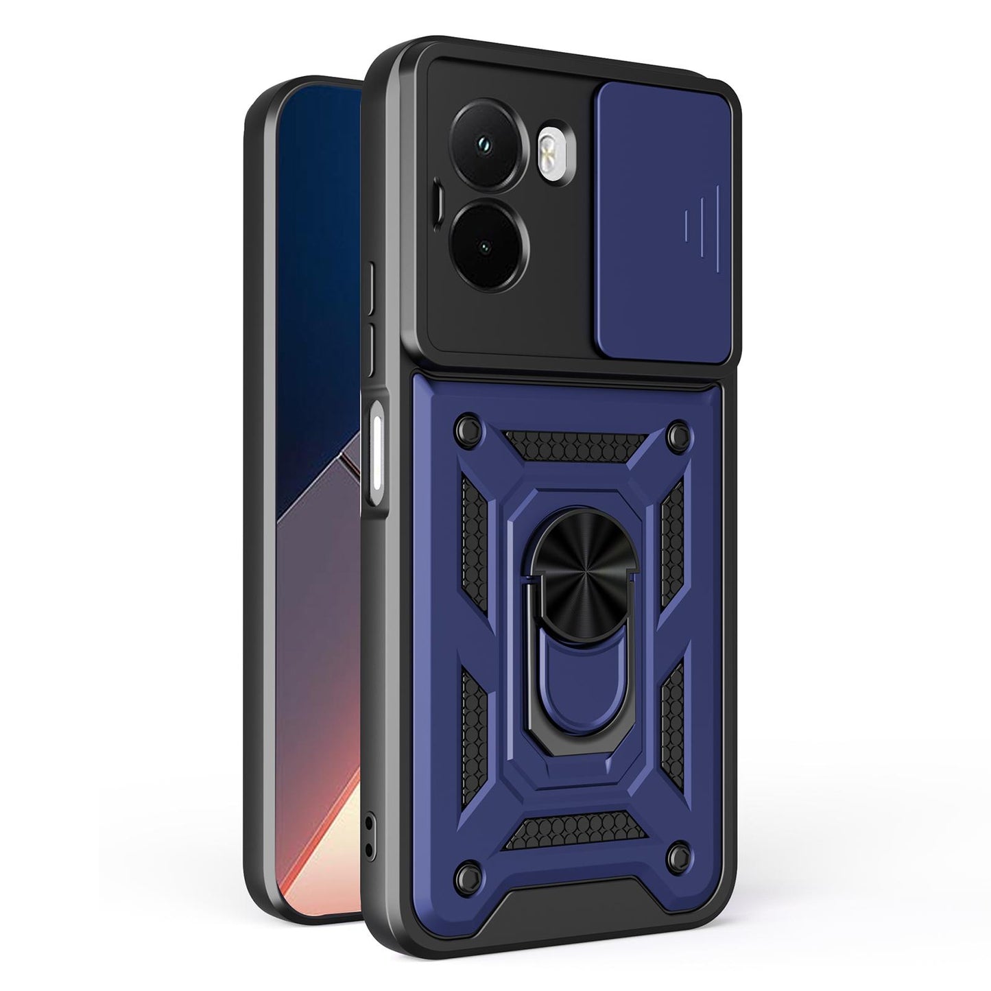Xiaomi Poco M7 4G 169mm Sliding Camera Cover Magnetic Ring Stand Shockproof TPU + PC Protective Phone Case