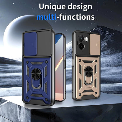 Xiaomi Poco M7 4G 169mm Sliding Camera Cover Magnetic Ring Stand Shockproof TPU + PC Protective Phone Case