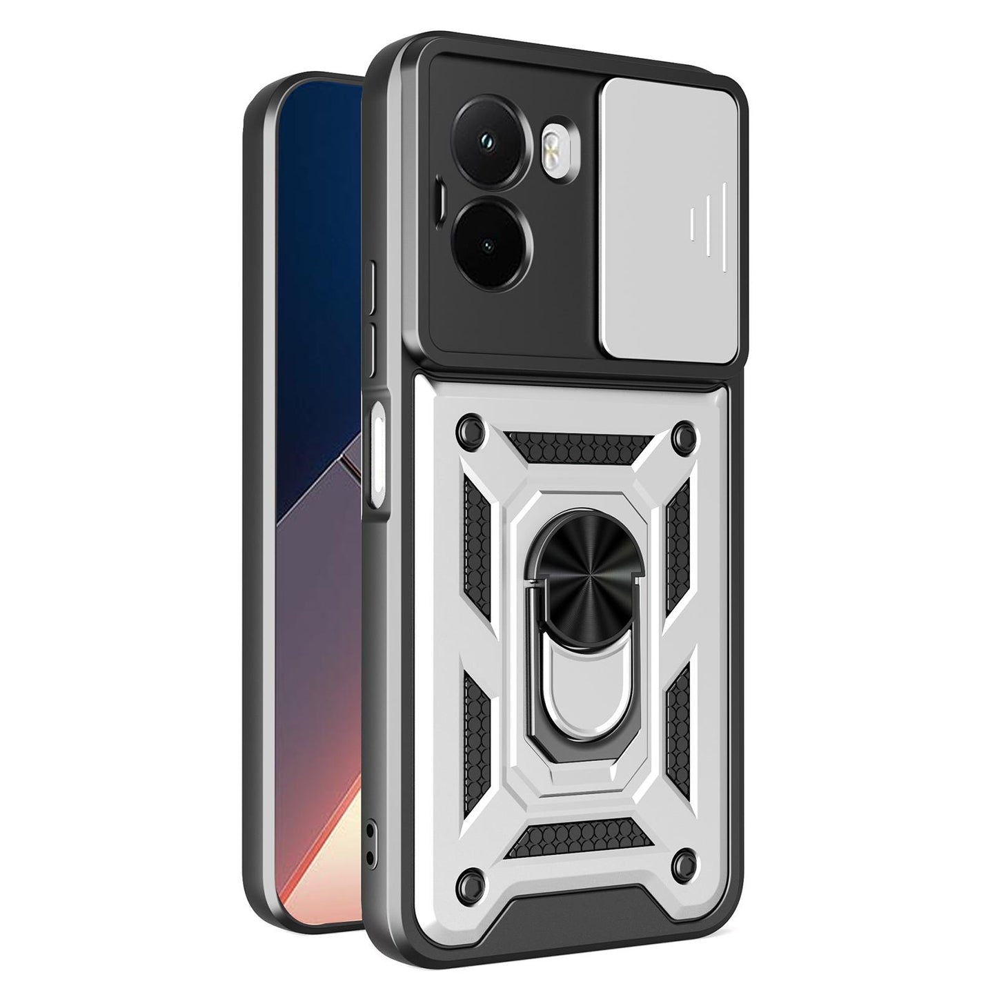 Xiaomi Poco M7 4G 169mm Sliding Camera Cover Magnetic Ring Stand Shockproof TPU + PC Protective Phone Case