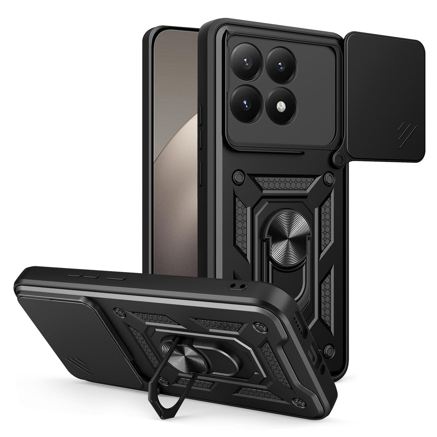 Xiaomi 15T Sliding Camera Cover Magnetic Ring Stand Shockproof TPU + PC Protective Phone Case