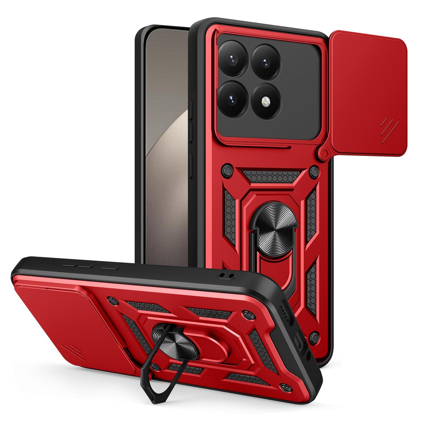 Xiaomi 15T Sliding Camera Cover Magnetic Ring Stand Shockproof TPU + PC Protective Phone Case