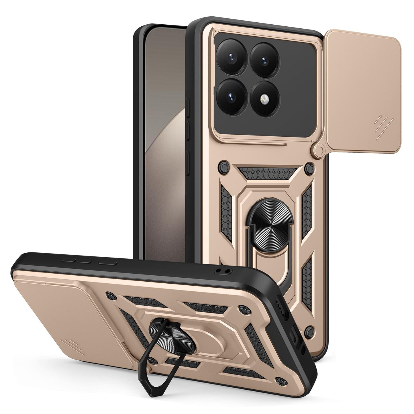 Xiaomi 15T Sliding Camera Cover Magnetic Ring Stand Shockproof TPU + PC Protective Phone Case