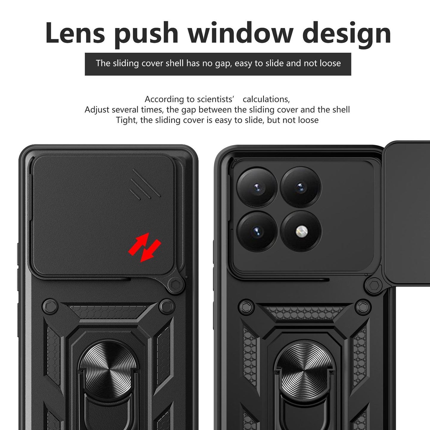 Xiaomi 15T Sliding Camera Cover Magnetic Ring Stand Shockproof TPU + PC Protective Phone Case