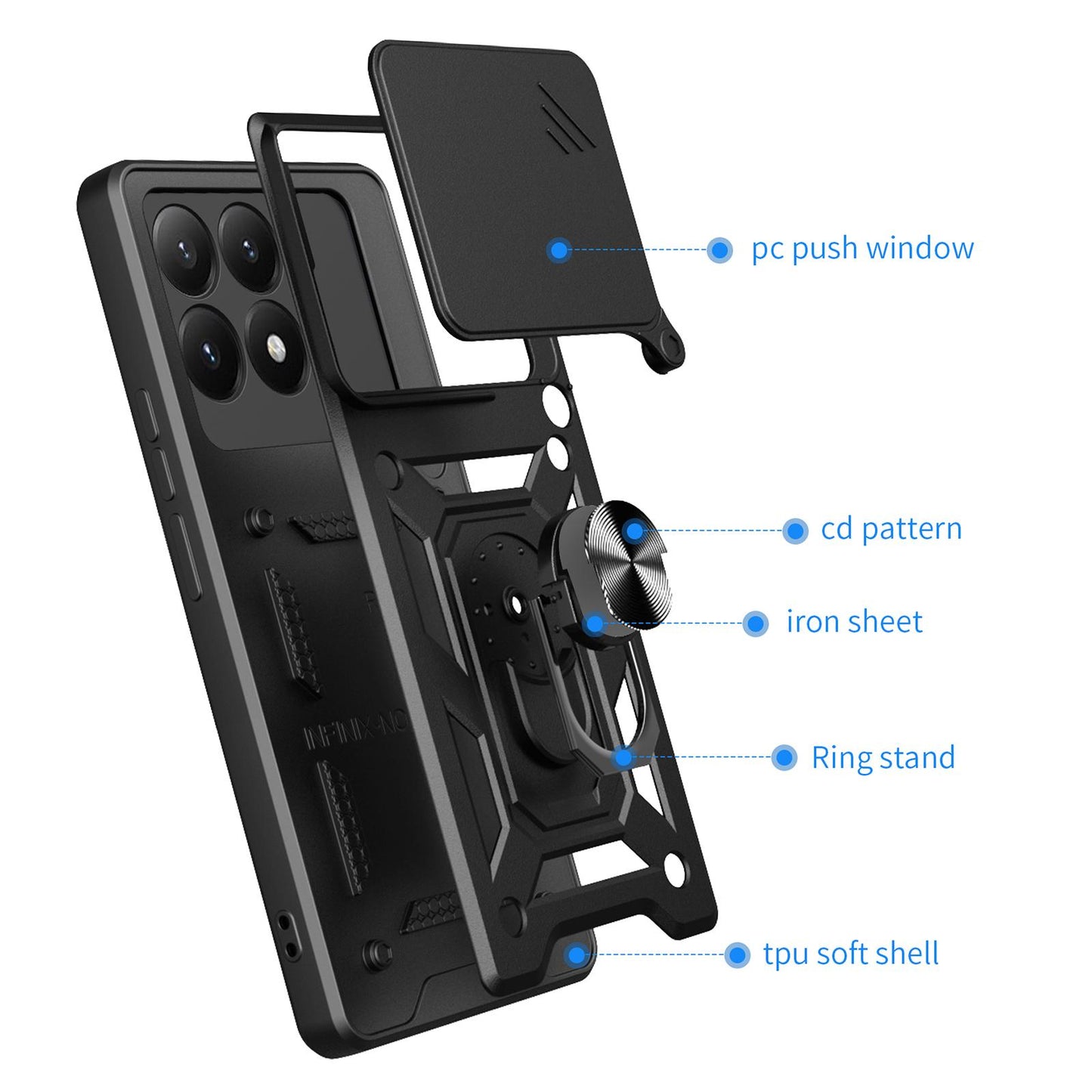 Xiaomi 15T Sliding Camera Cover Magnetic Ring Stand Shockproof TPU + PC Protective Phone Case
