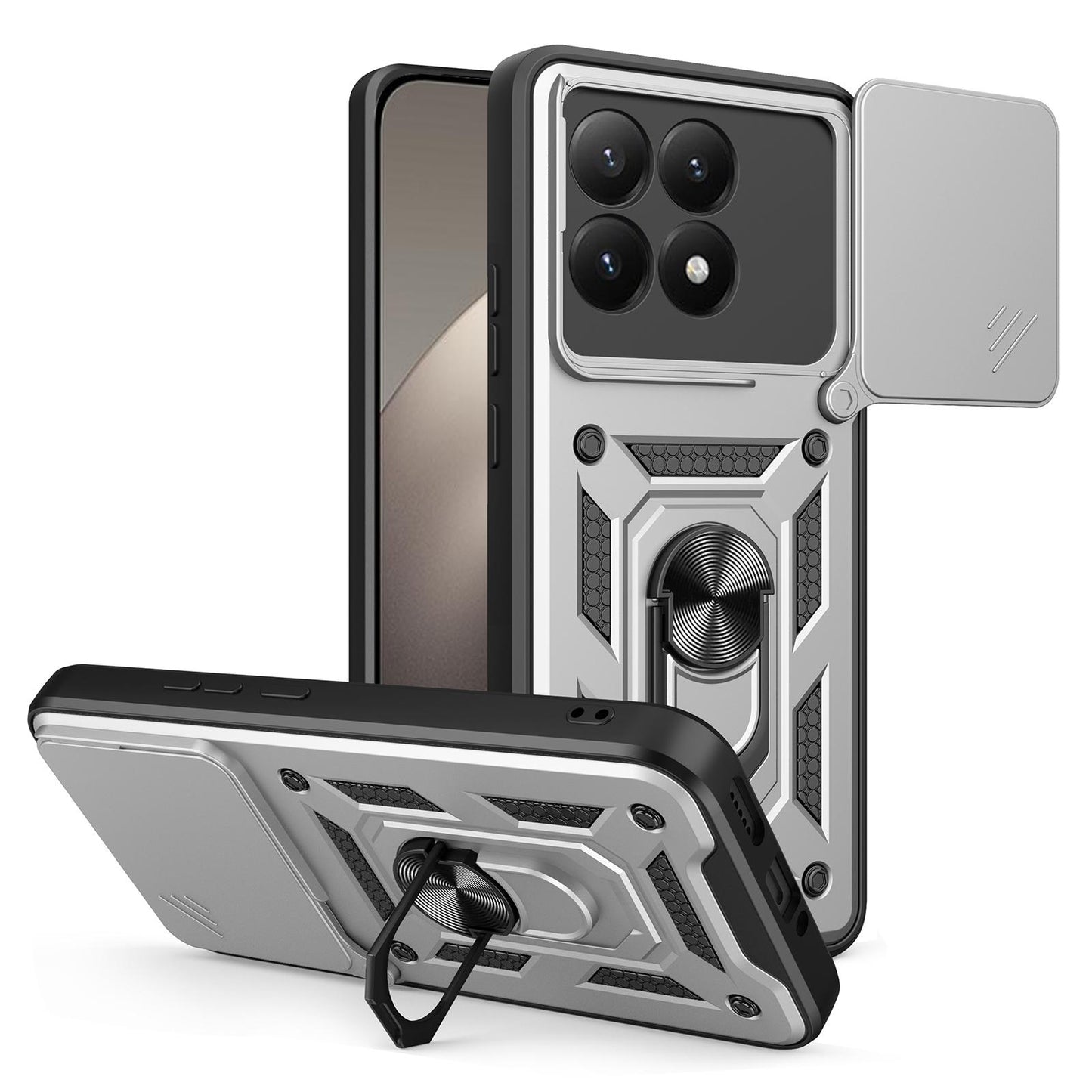 Xiaomi 15T Sliding Camera Cover Magnetic Ring Stand Shockproof TPU + PC Protective Phone Case