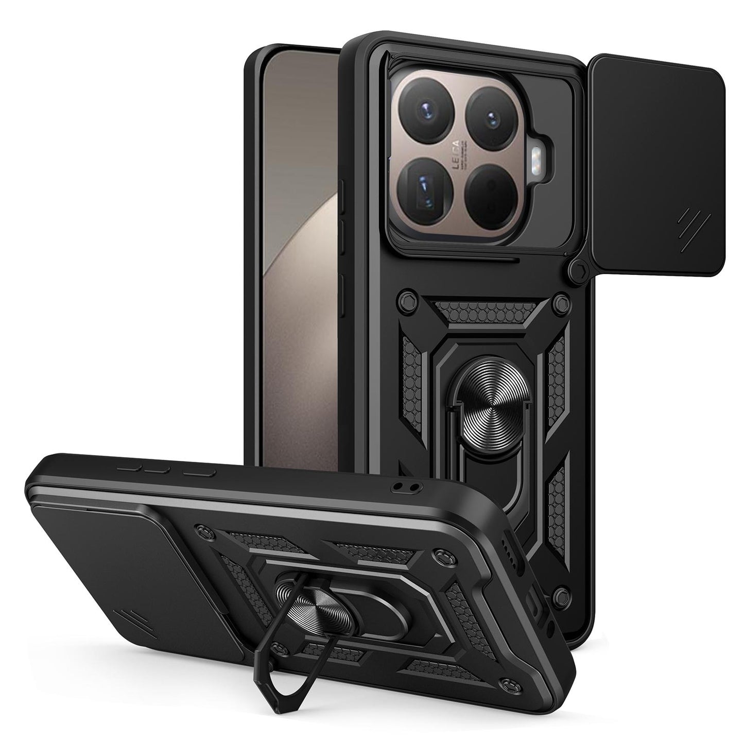 Xiaomi 15T Pro Sliding Camera Cover Magnetic Ring Stand Shockproof TPU + PC Protective Phone Case