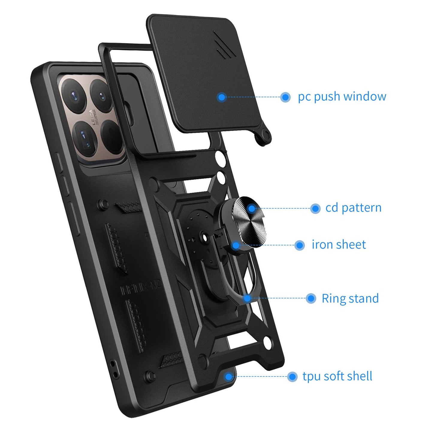 Xiaomi 15T Pro Sliding Camera Cover Magnetic Ring Stand Shockproof TPU + PC Protective Phone Case