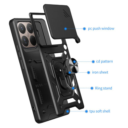 Xiaomi 15T Pro Sliding Camera Cover Magnetic Ring Stand Shockproof TPU + PC Protective Phone Case