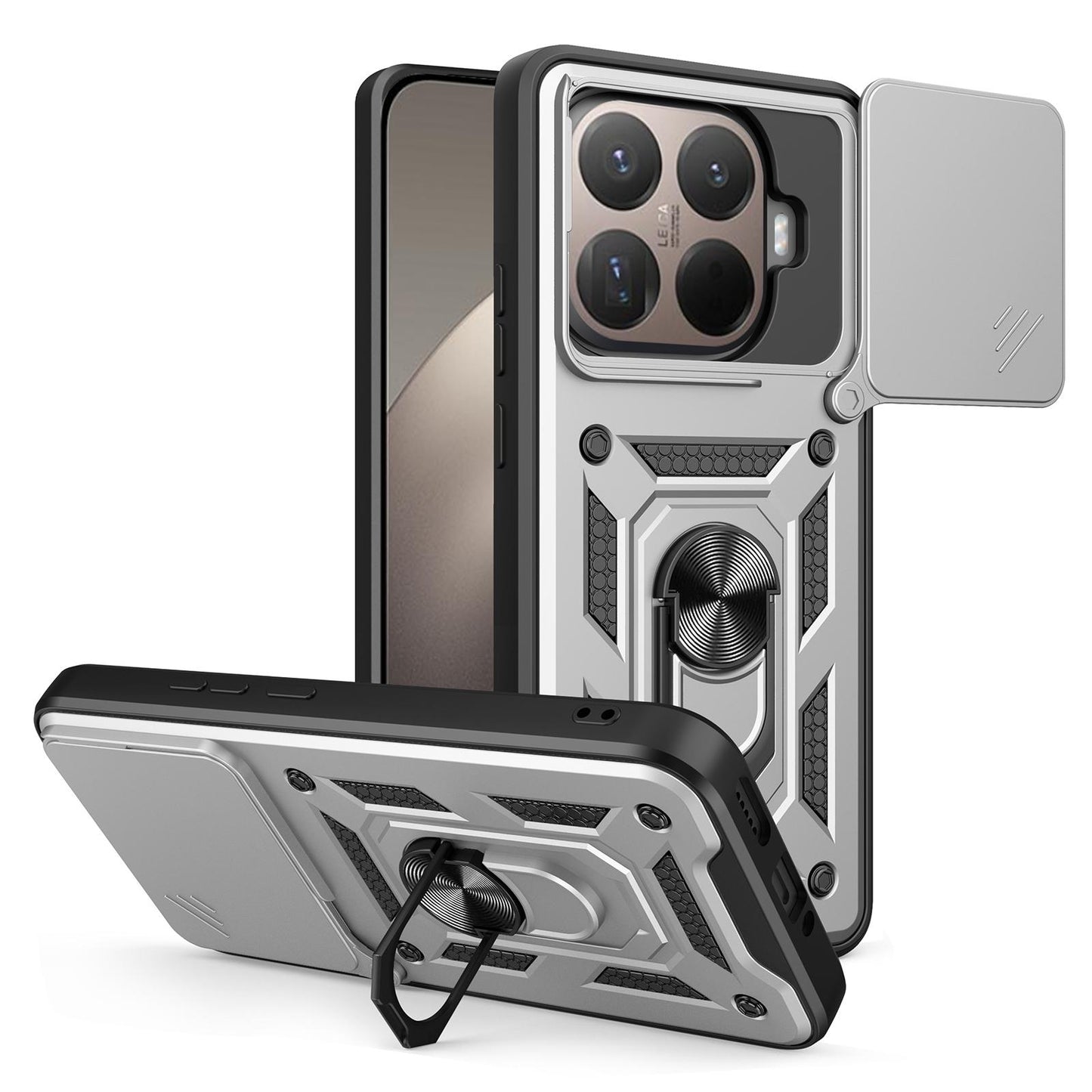 Xiaomi 15T Pro Sliding Camera Cover Magnetic Ring Stand Shockproof TPU + PC Protective Phone Case