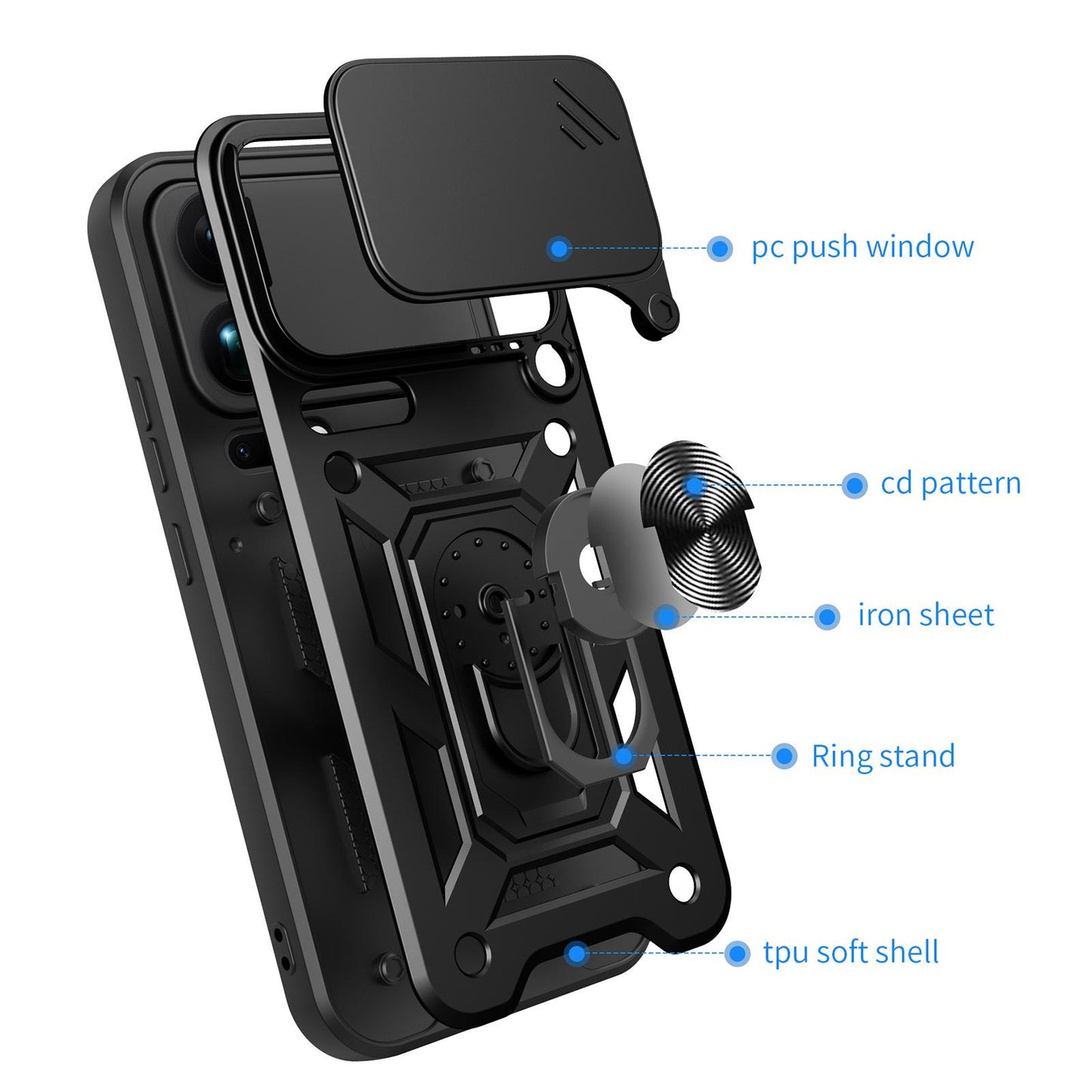Xiaomi 17 Pro Max Sliding Camera Cover Magnetic Ring Stand Shockproof TPU + PC Protective Phone Case