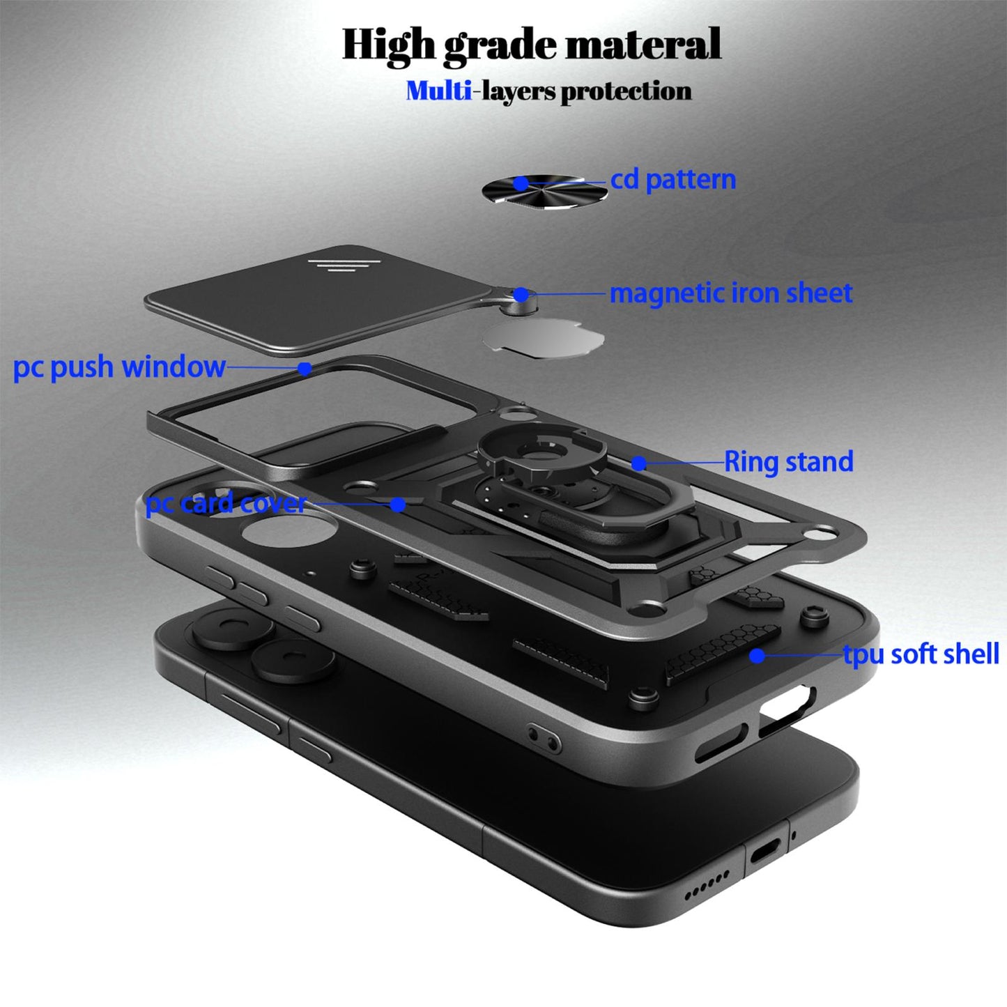 Xiaomi Poco X8 Pro 5G Sliding Camera Cover Magnetic Ring Stand Shockproof TPU + PC Protective Phone Case