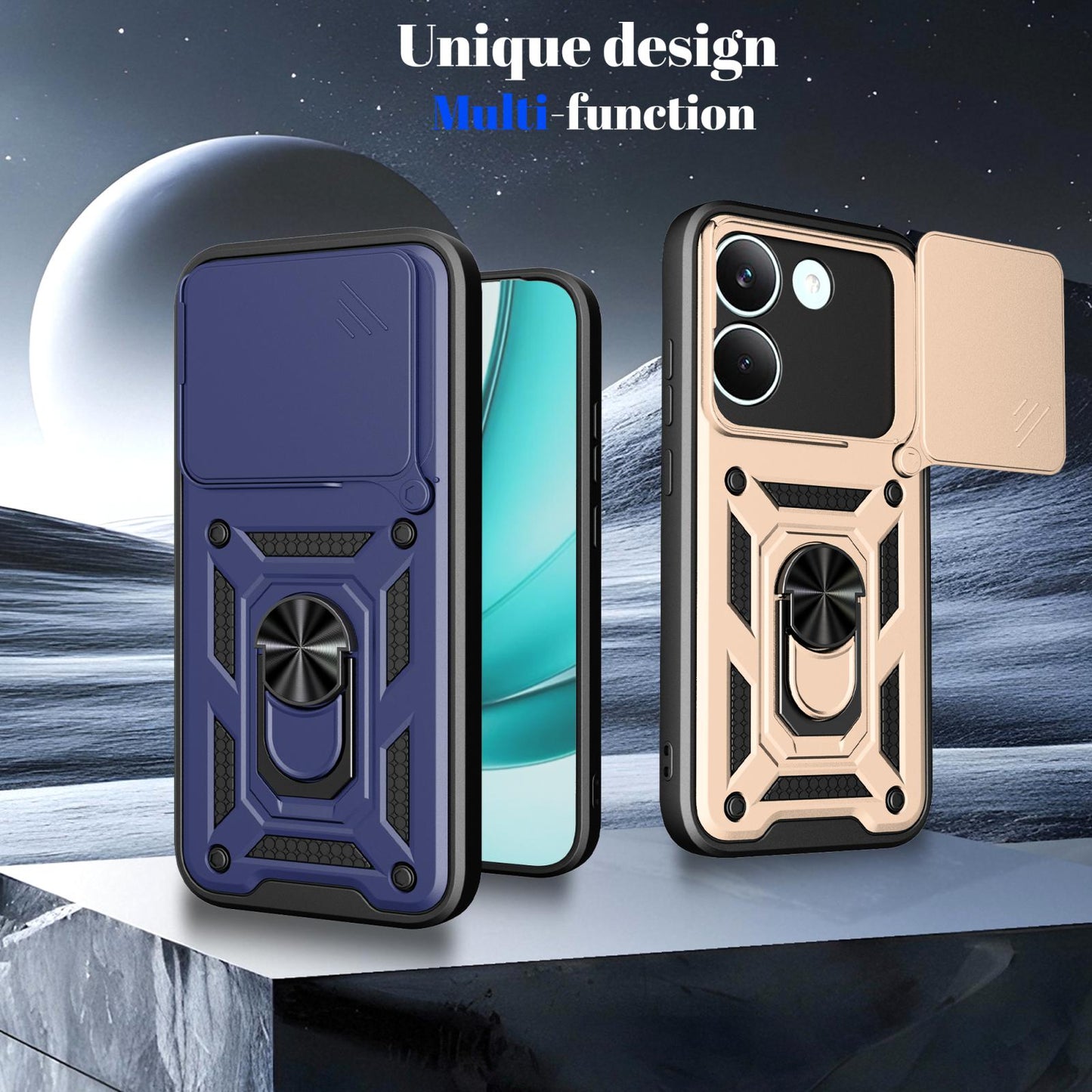 Xiaomi Poco X8 Pro 5G Sliding Camera Cover Magnetic Ring Stand Shockproof TPU + PC Protective Phone Case
