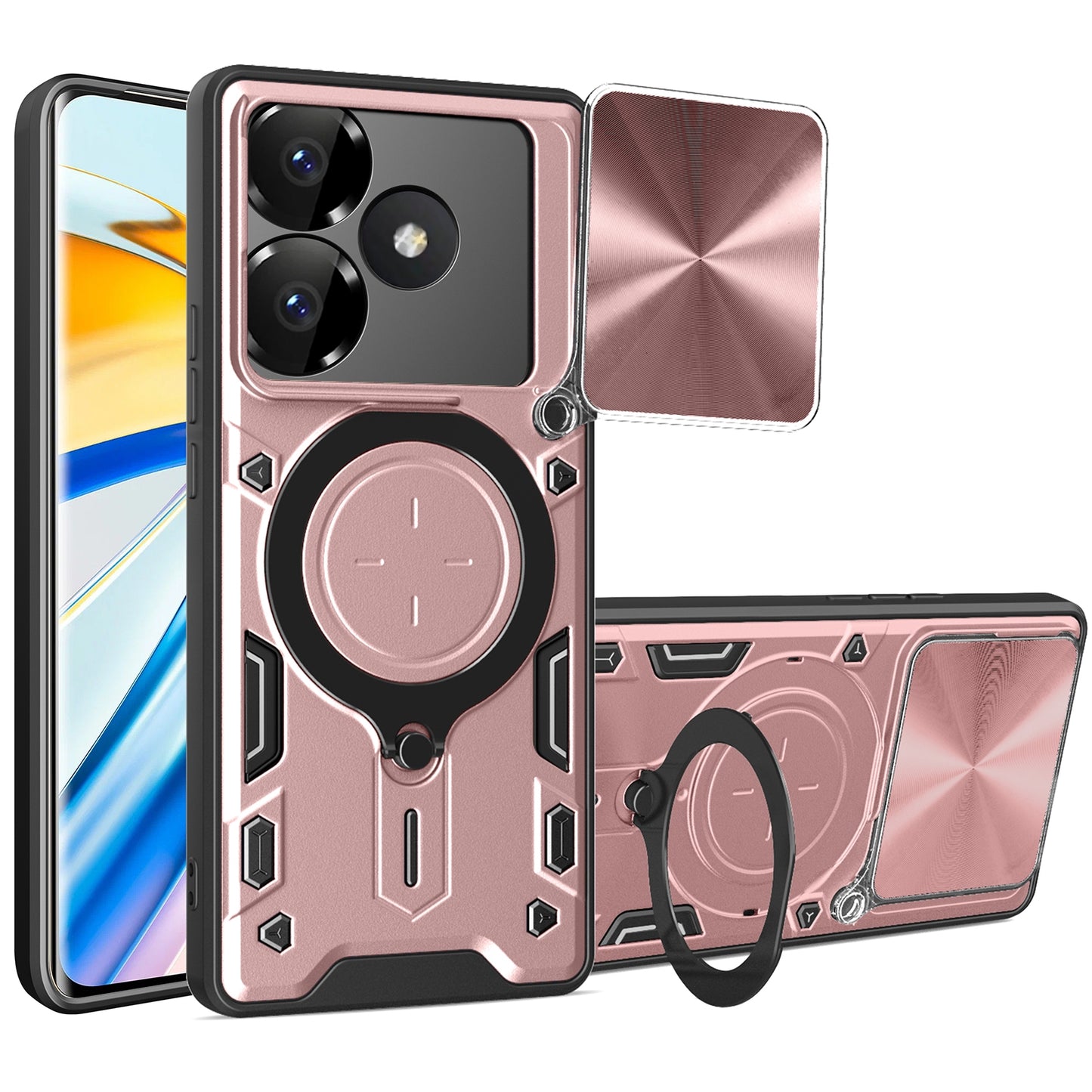 Xiaomi Poco F6 Magnetic Holder CD Texture Sliding Camshield Phone Case, TPU PC Shockproof Cover