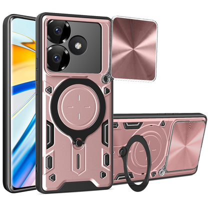 Xiaomi Poco F6 Magnetic Holder CD Texture Sliding Camshield Phone Case, TPU PC Shockproof Cover