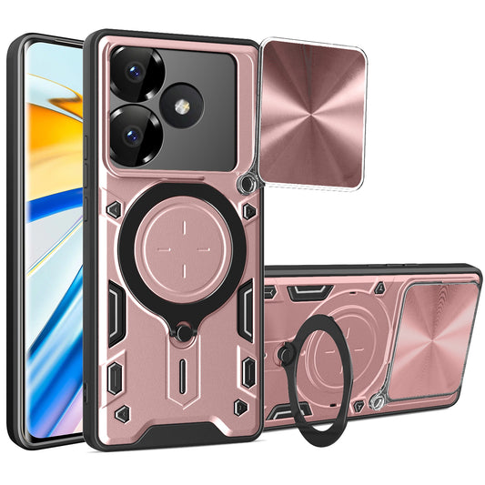 Xiaomi Poco F6 Magnetic Holder CD Texture Sliding Camshield Phone Case, TPU PC Shockproof Cover