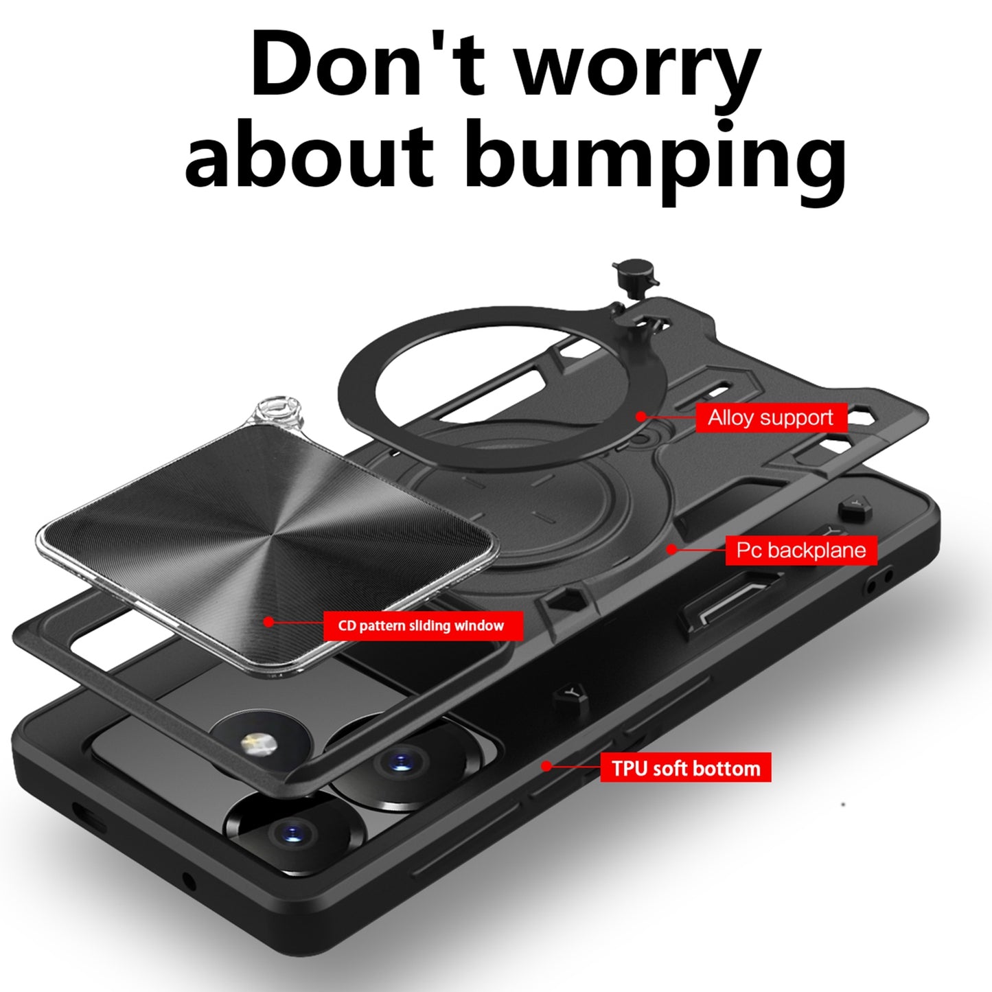 Xiaomi Poco F6 Magnetic Holder CD Texture Sliding Camshield Phone Case, TPU PC Shockproof Cover