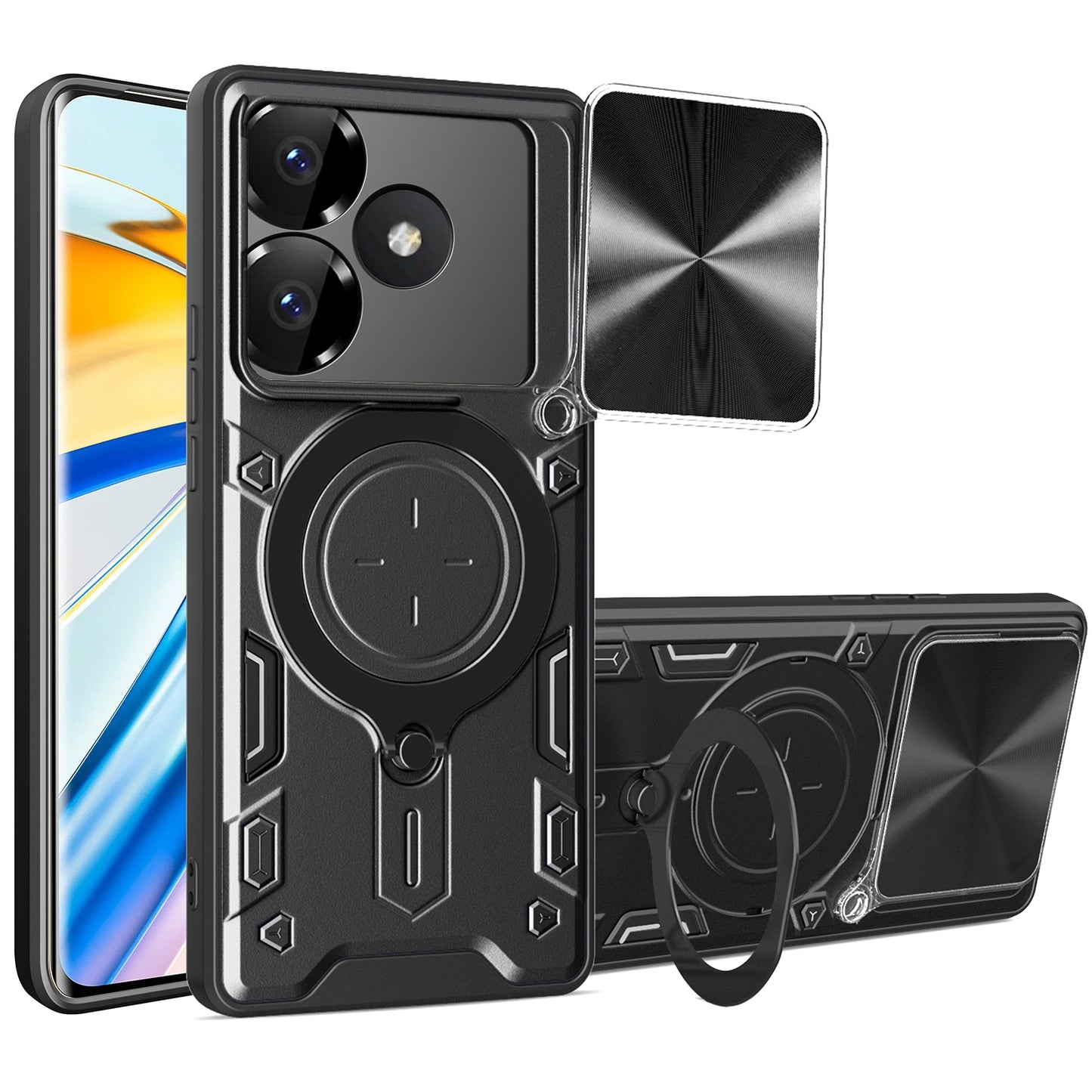 Xiaomi Poco F6 Magnetic Holder CD Texture Sliding Camshield Phone Case, TPU PC Shockproof Cover