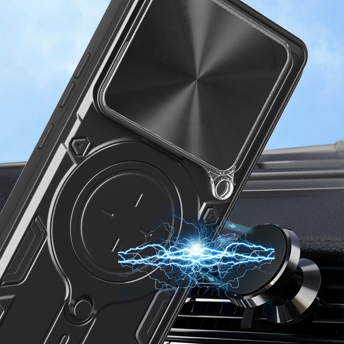 Xiaomi Poco F6 Magnetic Holder CD Texture Sliding Camshield Phone Case, TPU PC Shockproof Cover