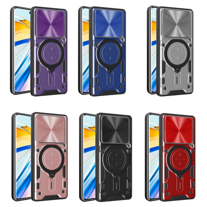 Xiaomi Poco F6 Magnetic Holder CD Texture Sliding Camshield Phone Case, TPU PC Shockproof Cover