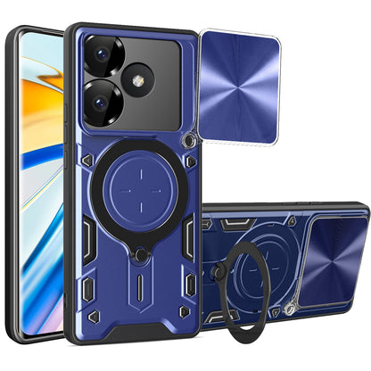 Xiaomi Poco F6 Magnetic Holder CD Texture Sliding Camshield Phone Case, TPU PC Shockproof Cover