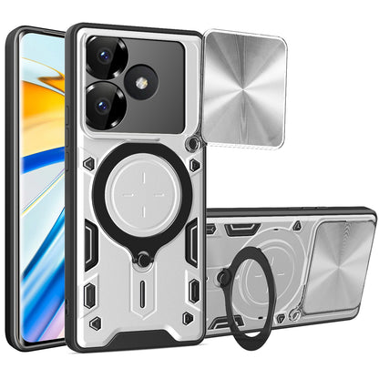 Xiaomi Poco F6 Magnetic Holder CD Texture Sliding Camshield Phone Case, TPU PC Shockproof Cover