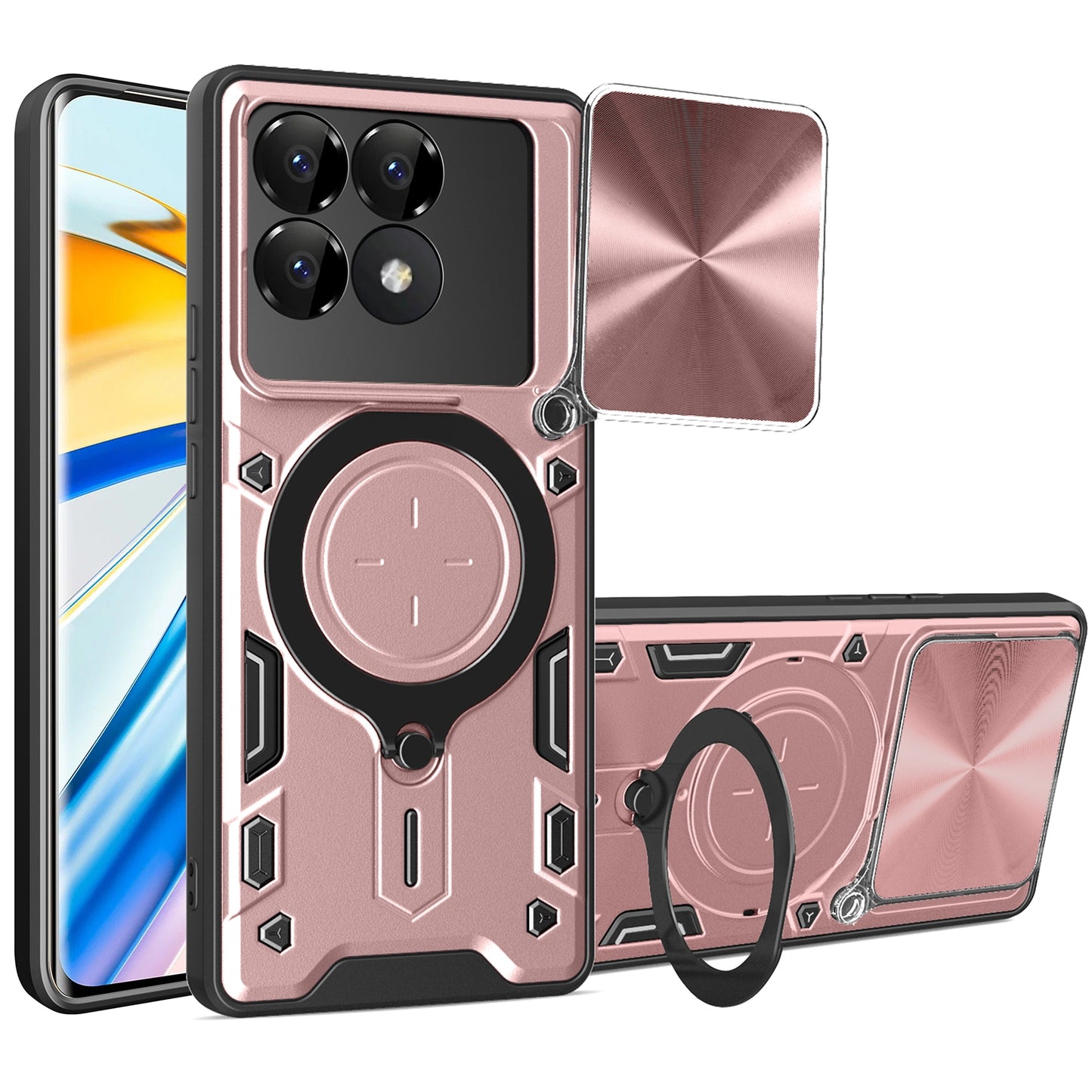 Xiaomi Poco F6 Pro Magnetic Holder CD Texture Sliding Camshield Phone Case, TPU PC Shockproof Cover