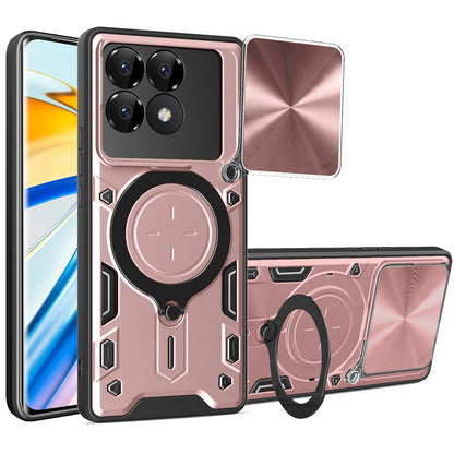 Xiaomi Poco F6 Pro Magnetic Holder CD Texture Sliding Camshield Phone Case, TPU PC Shockproof Cover