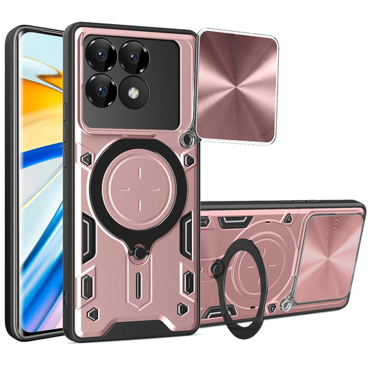 Xiaomi Poco F6 Pro Magnetic Holder CD Texture Sliding Camshield Phone Case, TPU PC Shockproof Cover