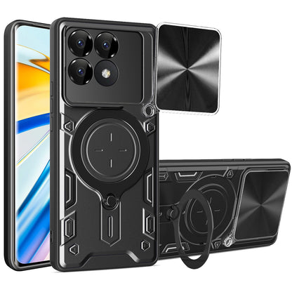 Xiaomi Poco F6 Pro Magnetic Holder CD Texture Sliding Camshield Phone Case, TPU PC Shockproof Cover