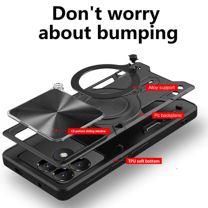 Xiaomi Poco F6 Pro Magnetic Holder CD Texture Sliding Camshield Phone Case, TPU PC Shockproof Cover