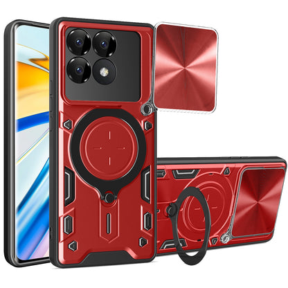 Xiaomi Poco F6 Pro Magnetic Holder CD Texture Sliding Camshield Phone Case, TPU PC Shockproof Cover