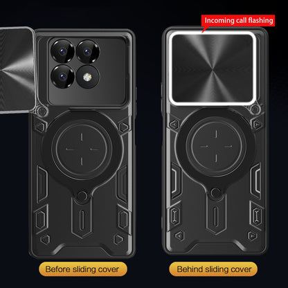 Xiaomi Poco F6 Pro Magnetic Holder CD Texture Sliding Camshield Phone Case, TPU PC Shockproof Cover