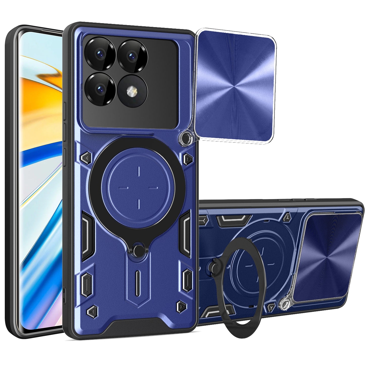 Xiaomi Poco F6 Pro Magnetic Holder CD Texture Sliding Camshield Phone Case, TPU PC Shockproof Cover