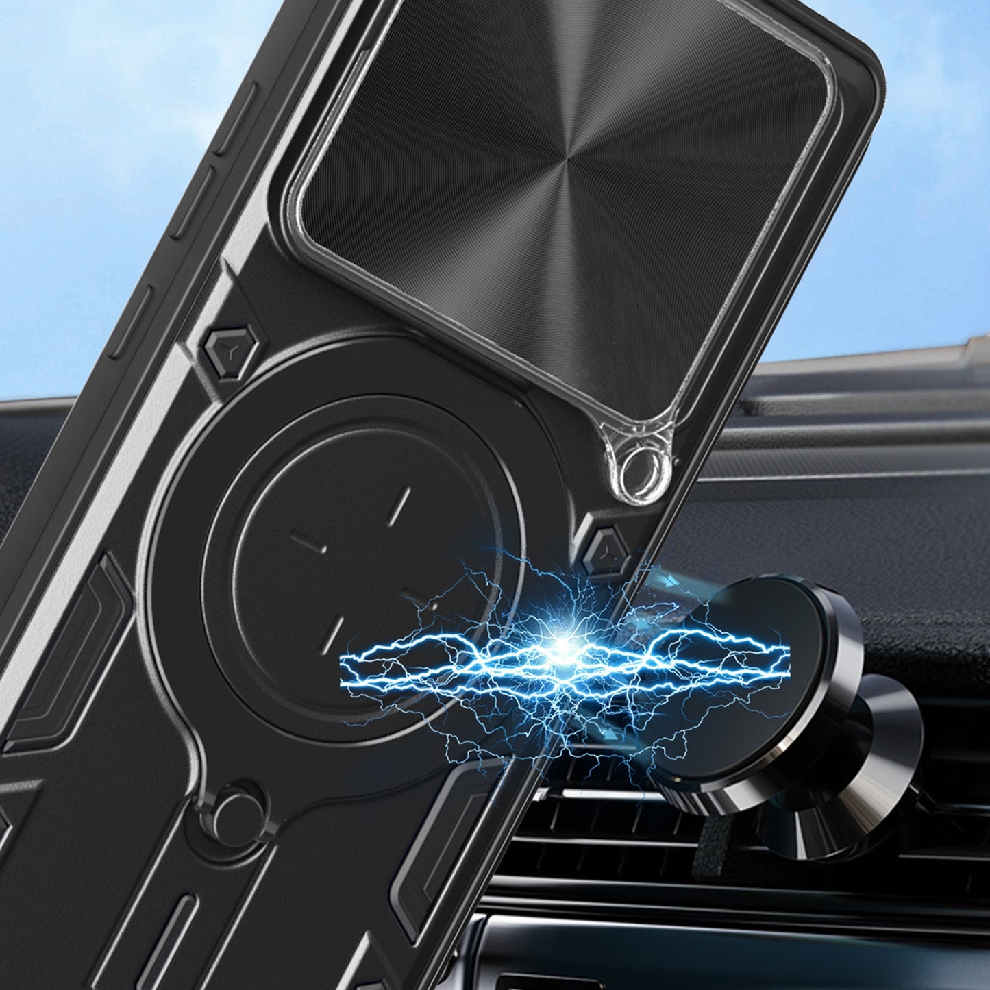 Xiaomi Poco F6 Pro Magnetic Holder CD Texture Sliding Camshield Phone Case, TPU PC Shockproof Cover