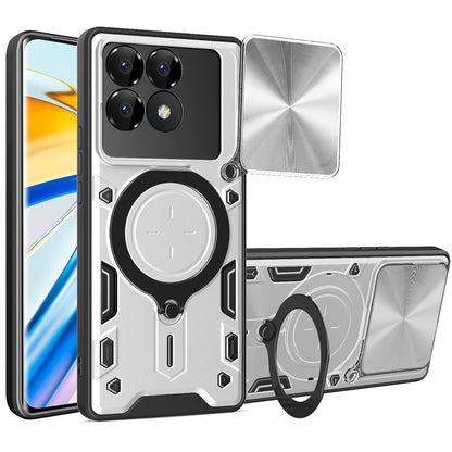 Xiaomi Poco F6 Pro Magnetic Holder CD Texture Sliding Camshield Phone Case, TPU PC Shockproof Cover