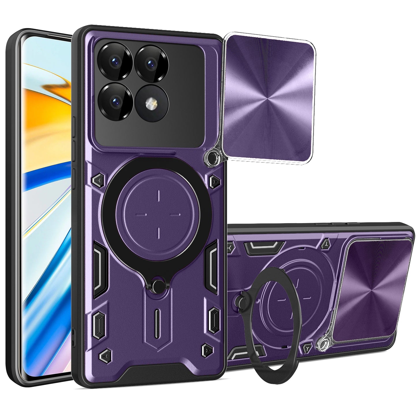 Xiaomi Poco F6 Pro Magnetic Holder CD Texture Sliding Camshield Phone Case, TPU PC Shockproof Cover