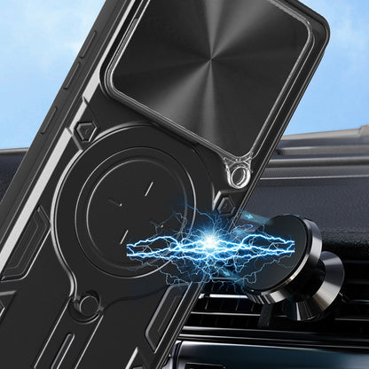 Xiaomi Poco F6 Pro Magnetic Holder CD Texture Sliding Camshield Phone Case, TPU PC Shockproof Cover