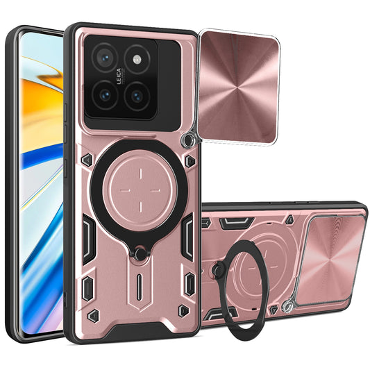 Xiaomi 14T 5G Magnetic Holder CD Texture Sliding Camshield Phone Case, TPU PC Shockproof Cover