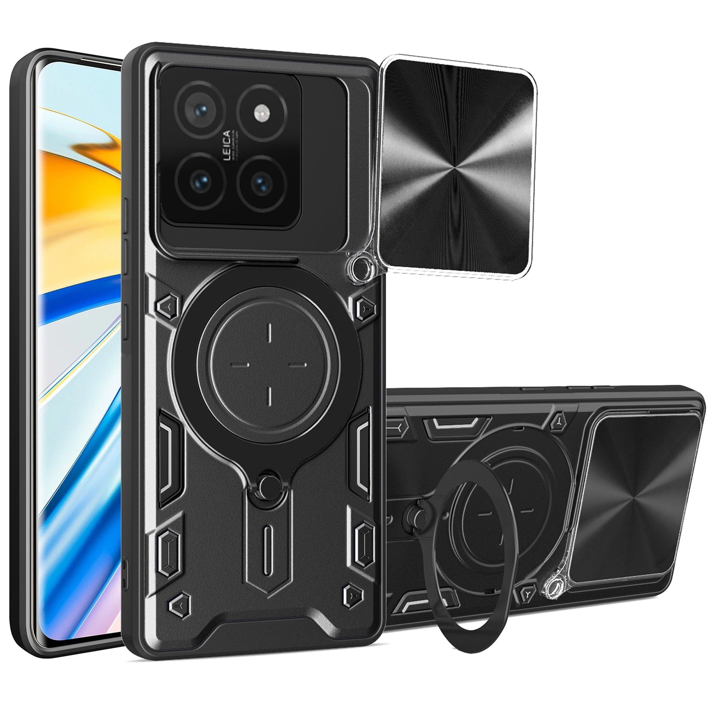 Xiaomi 14T 5G Magnetic Holder CD Texture Sliding Camshield Phone Case, TPU PC Shockproof Cover